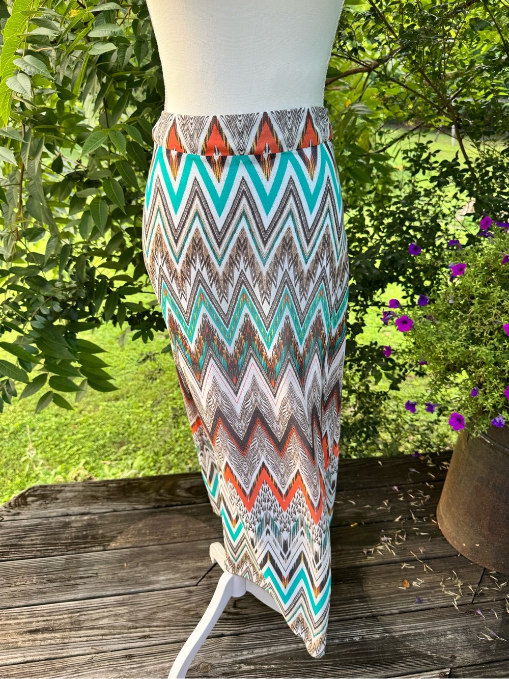 Cato Turquoise, Orange & Brown Chevron Maxi Skirt
